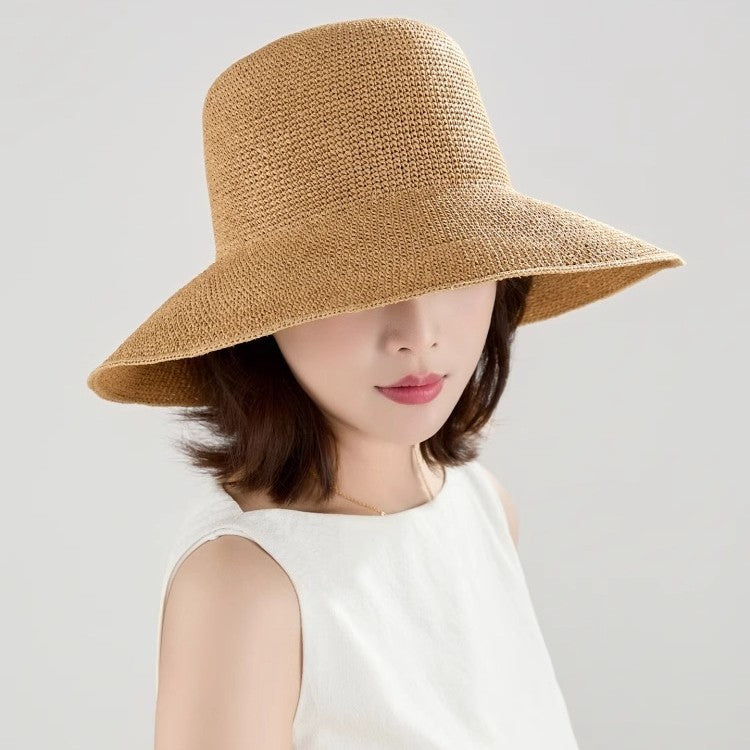 Chapeau de paille Femmes Style Chapeau de soleil Grandes têtes Circonférence Chapeau d'été polyvalent