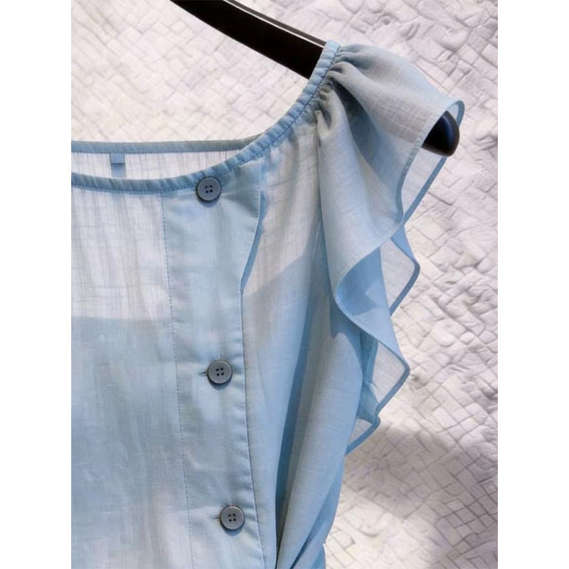 Haut bleu des femmes d'été