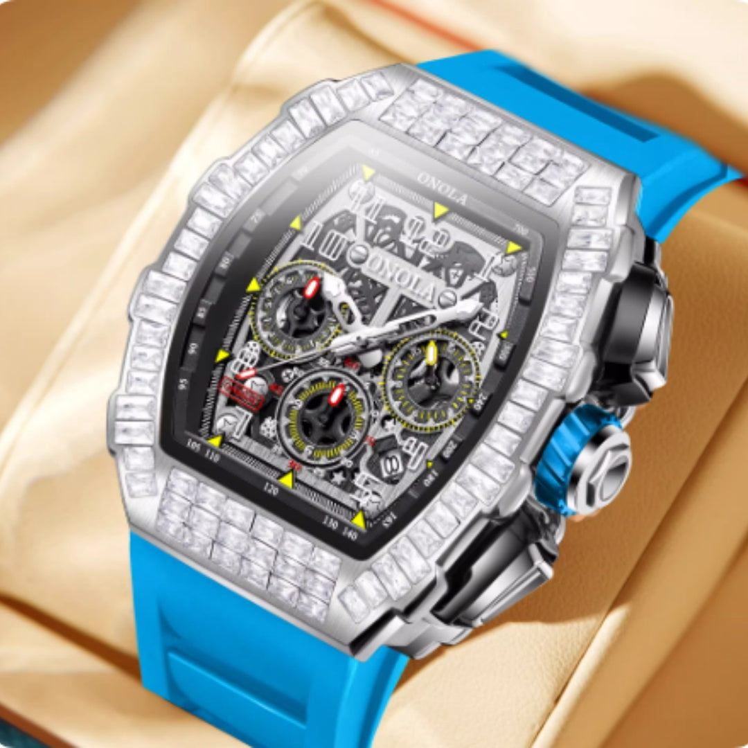 Montre de luxe en diamant carré pour hommes avec motif Star