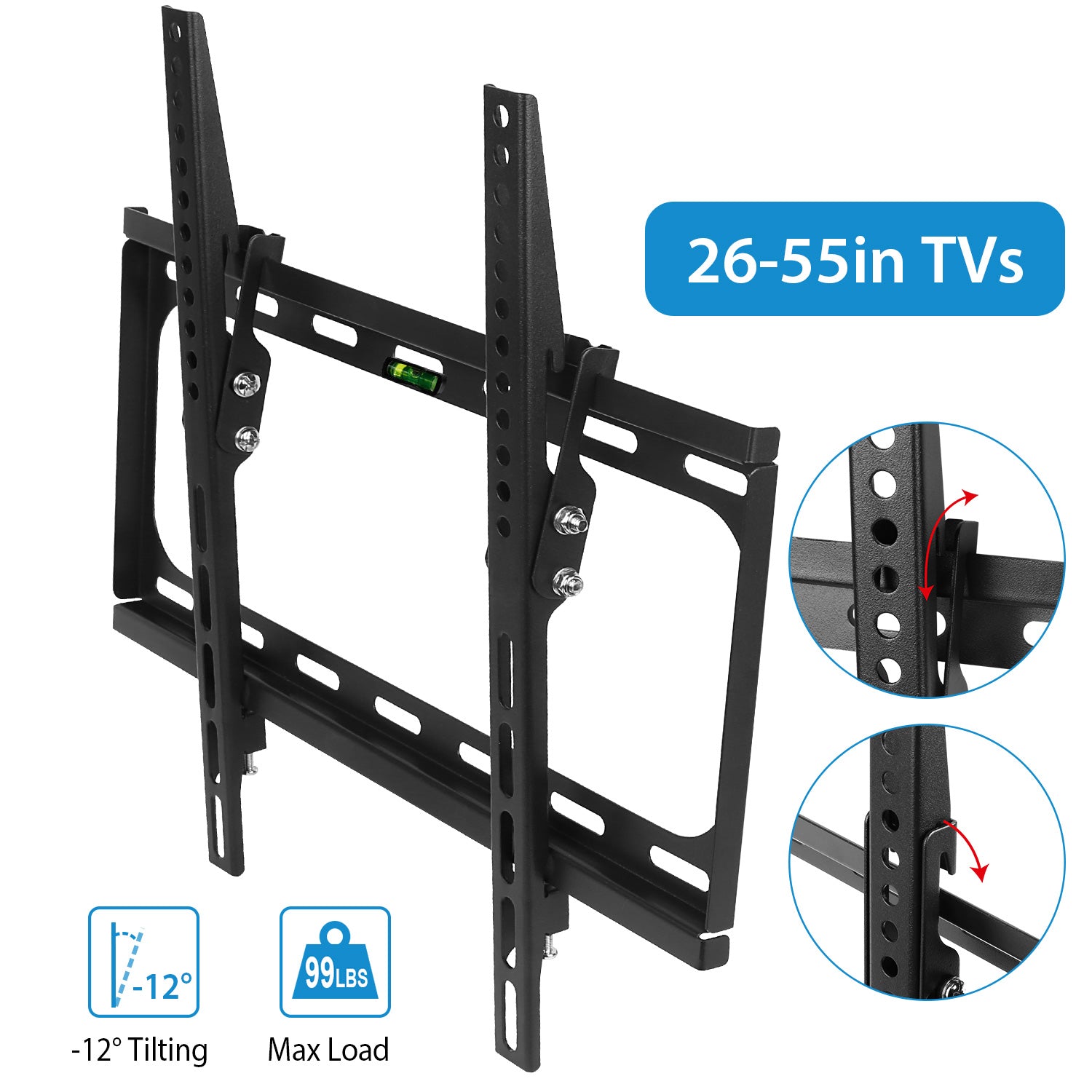 Support mural 1Pc TV Tilt Double bras Support TV VESA 400x400mm maximum pour les téléviseurs 26-55in