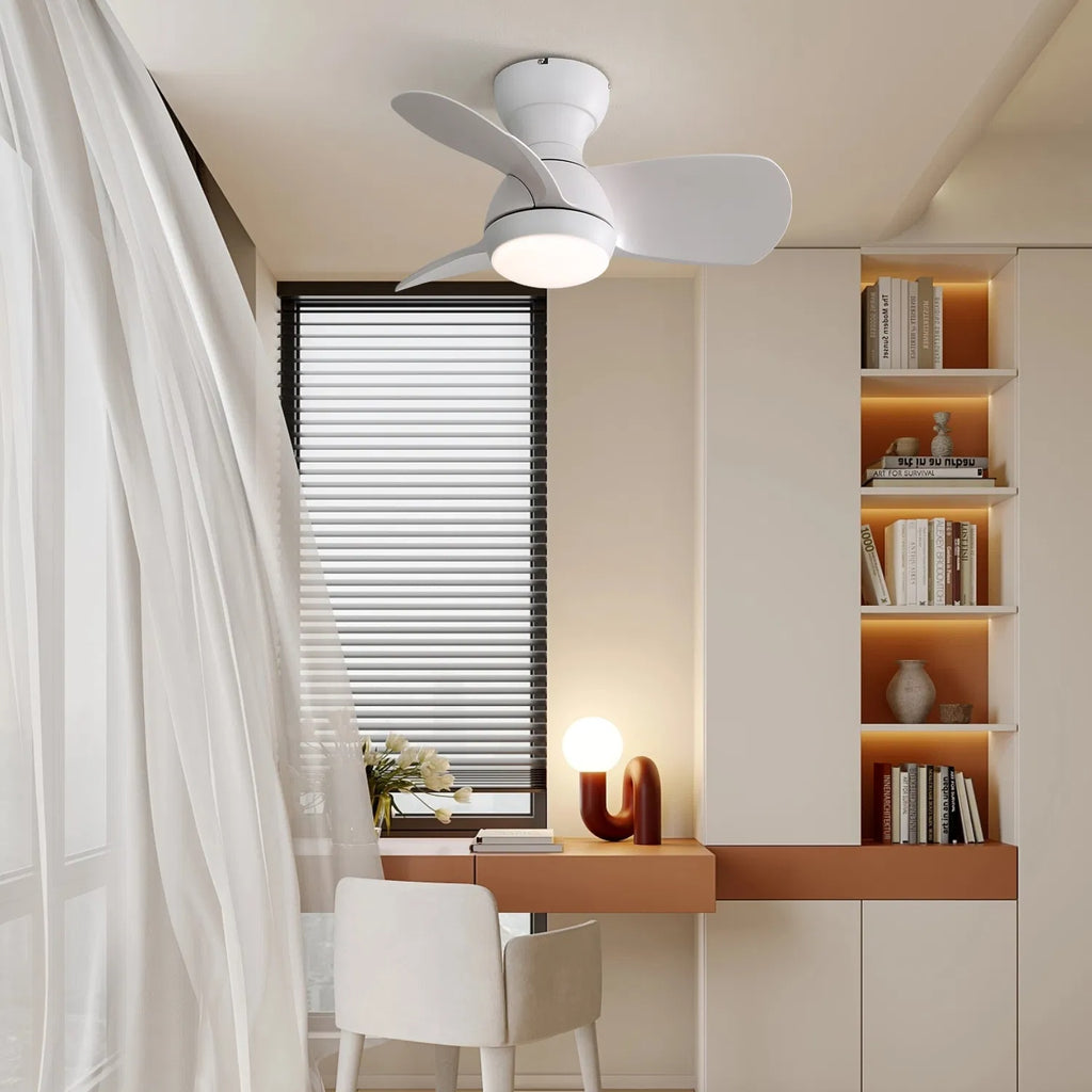Ventilateur de plafond intérieur 23 pouces avec 3 couleurs dimmables 3 lames ABS Télécommande réversible DC