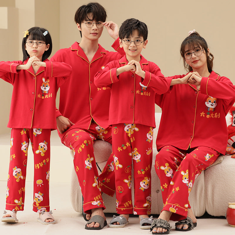 Coton Parent-enfant Pyjama Printemps et Automne Longue Manche Style mince