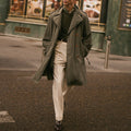 Automne-hiver Hommes mi-longueur Solide-couleur brise-vent avec un collier de lapel
