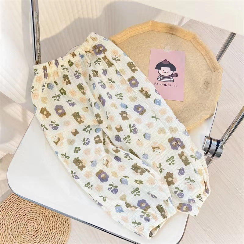 Style d'été Garçons et filles Baby Double-Layer Gauze Casual pantalons respirants
