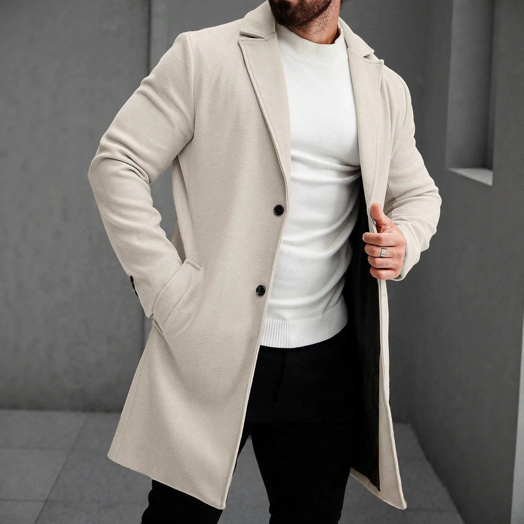 Manteau mi-long en laine de couleur solide