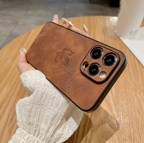 Skin Feeling Lambskin Maple Leaf Telephone Case Étui téléphonique tout compris
