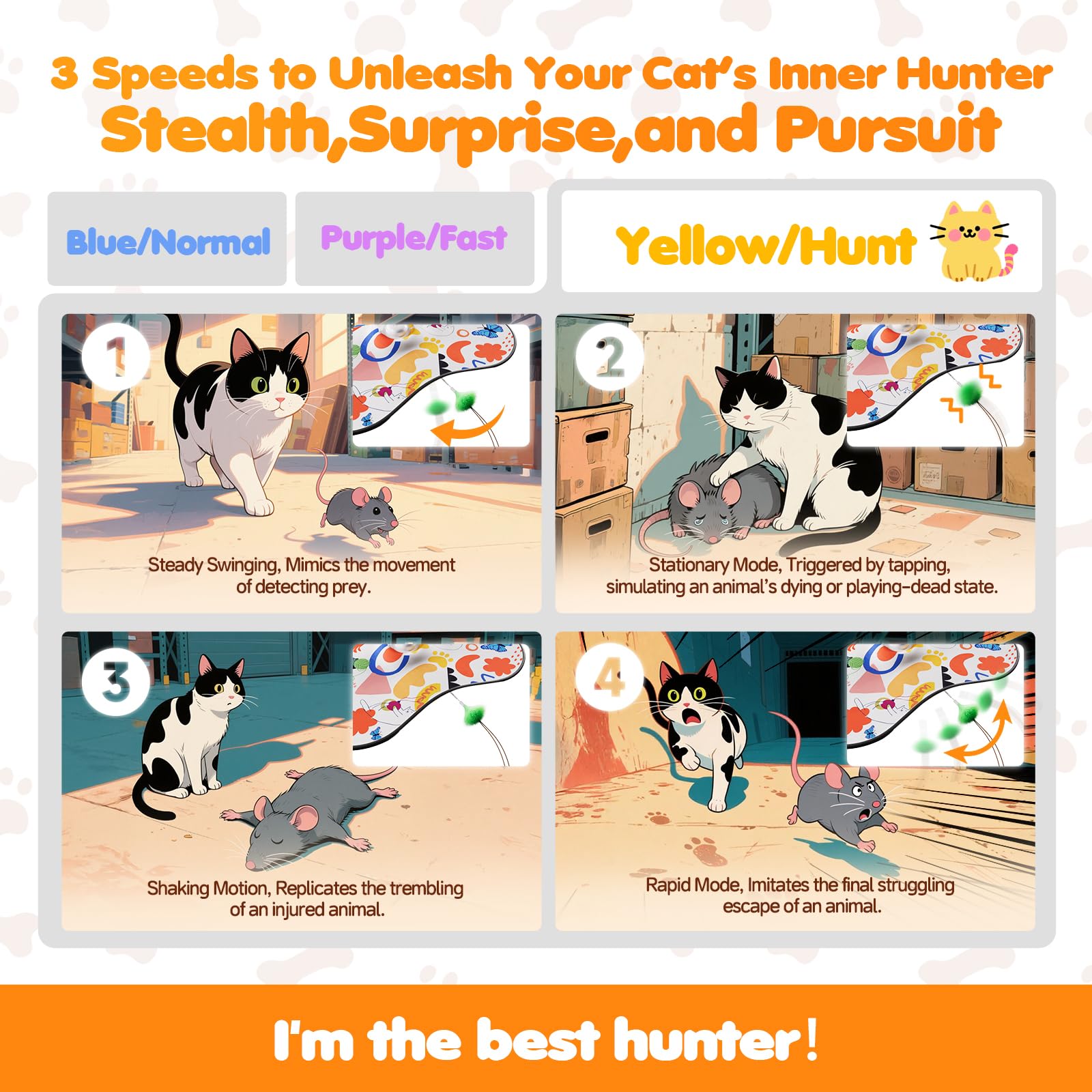 Jouet de chat interactif pour chats d'intérieur - Rechargeable Automatic Hide & Cherche avec Fluttering B