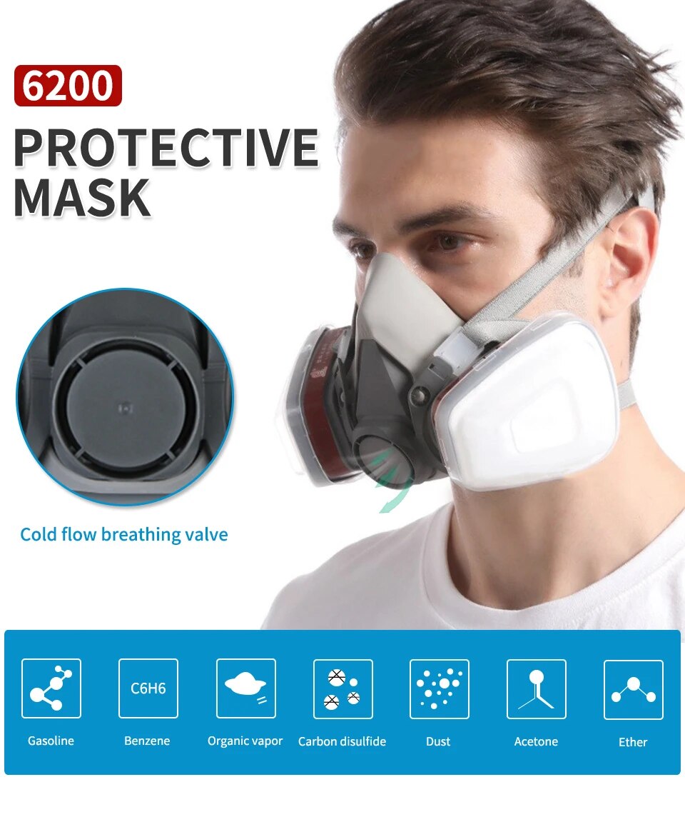 Masque à gaz respirateur à demi-visage réutilisable 6200 d'origine avec lunettes antibrouillard pour la douleur