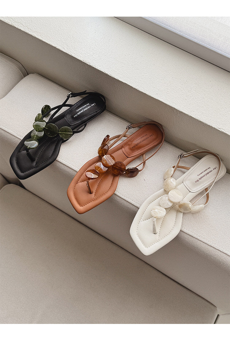 Sandales de string de style vacances Gem Decor Square Toe