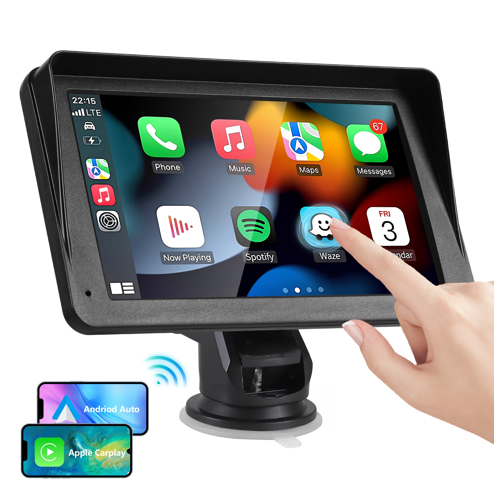 Voiture portable stéréo sans fil CarPlay et Android Auto