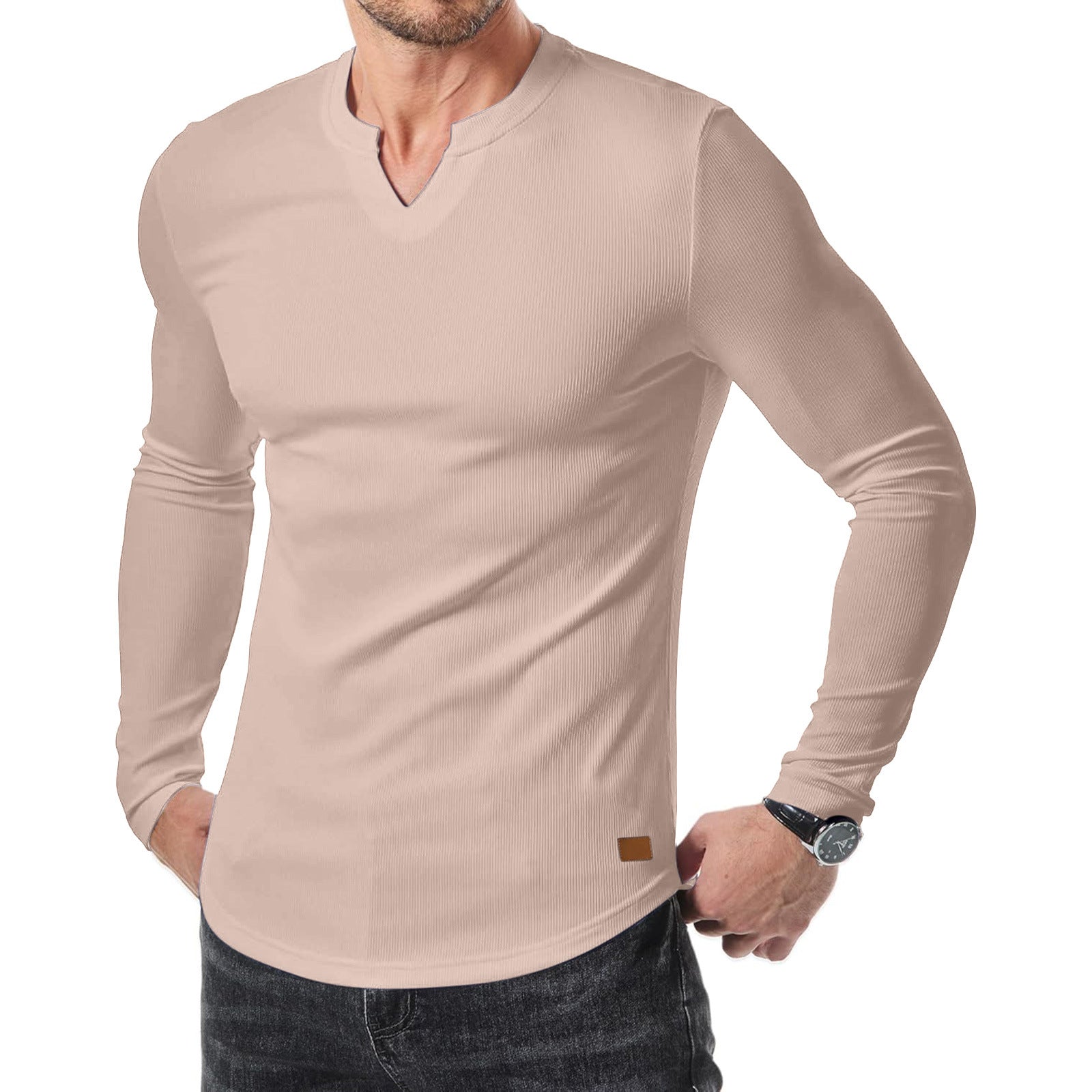 Amazon Commerce extérieur Automne et hiver Hommes V-col Pit T-shirt Solid Color Casual Mode