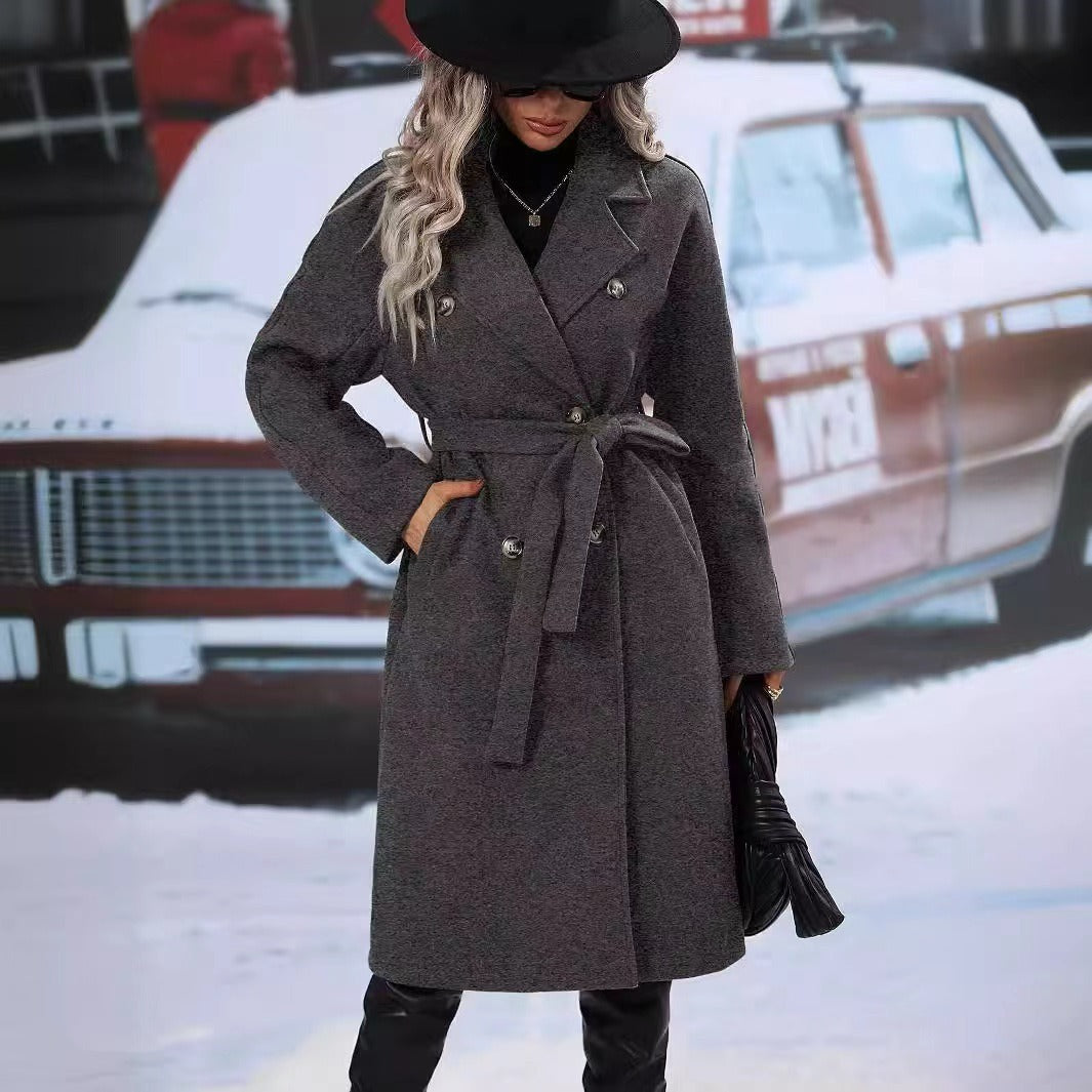 Manteau de laine épaissé de couleur solide