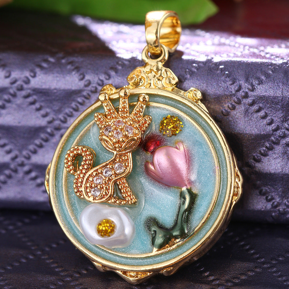 Pendentif de bricolage pour collier à clips universels avec peinture florale