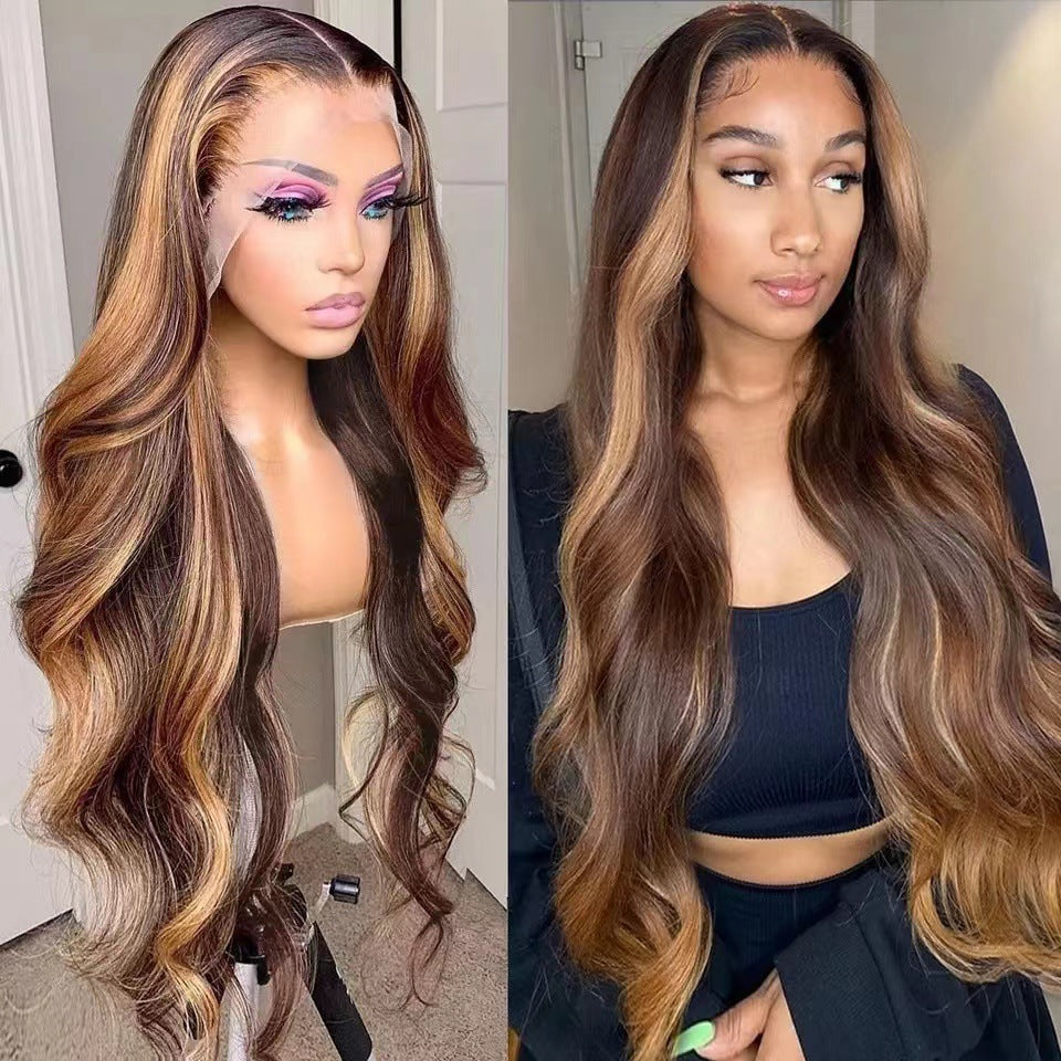 Femmes synthétique Piano-coloré avec Brown Highlights Long Wavy cheveux Gradient Style