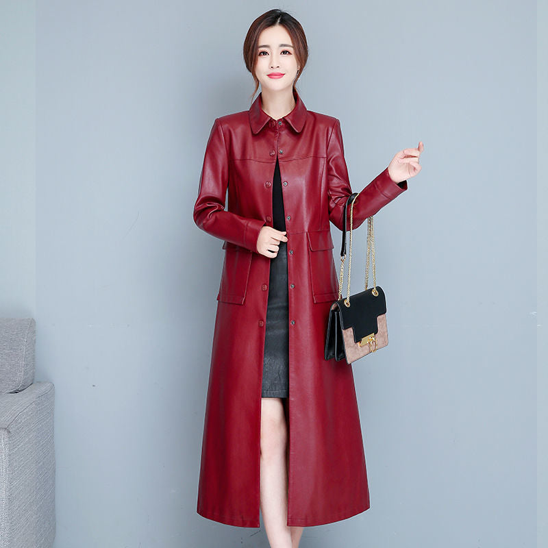 Robe de trench en cuir mince pour dames