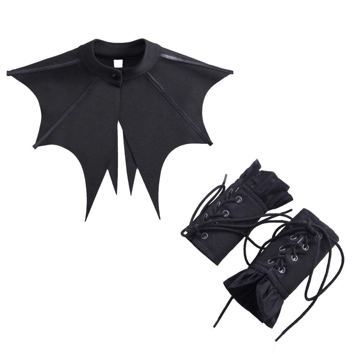 Châle en forme de chauve-souris correspondant au faux collier et à la sangle de détail aux menottes