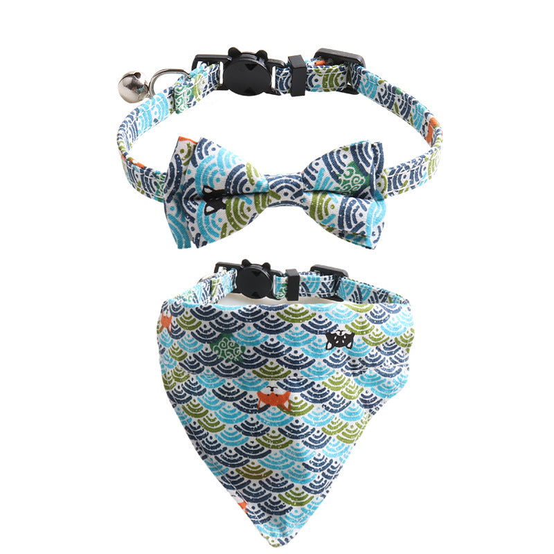 Style japonais Tang Grass modèle collier de chat deux-pièces Bow Binder triangulaire