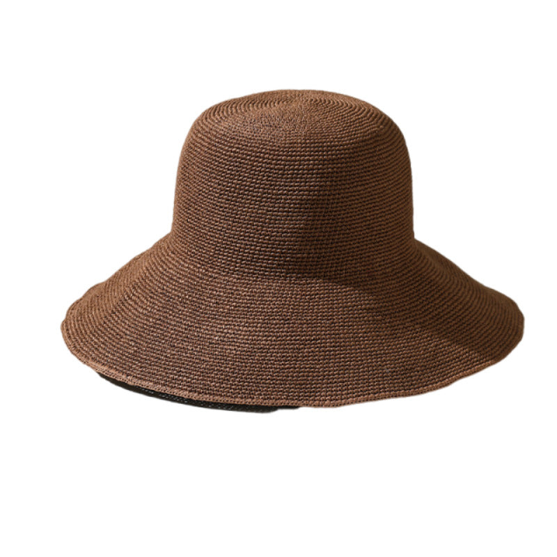 Chapeau de paille Femmes Style Chapeau de soleil Grandes têtes Circonférence Chapeau d'été polyvalent