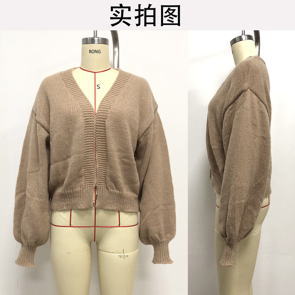 Femme Woolen Cardigan Sweater European And American Vêtements Automne et hiver Lanterne S