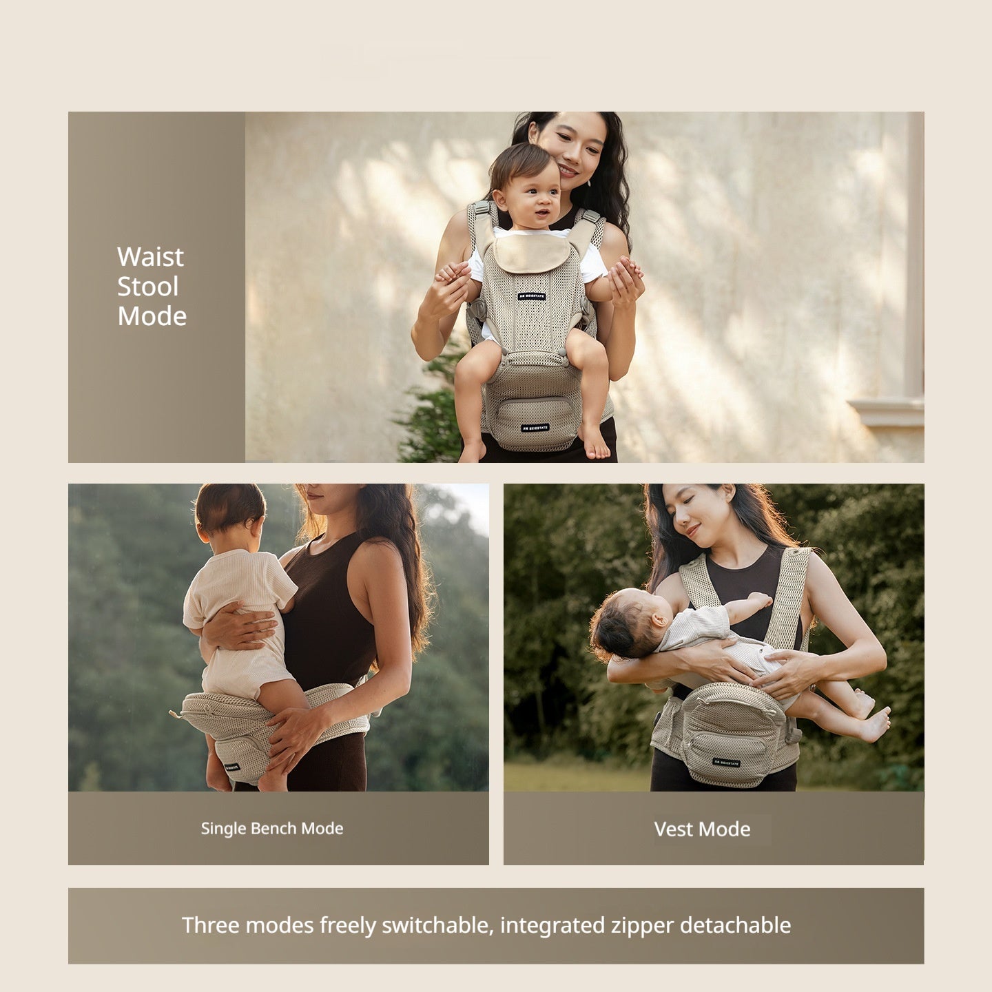 Léger et respirant porte-bébé 3-en-1