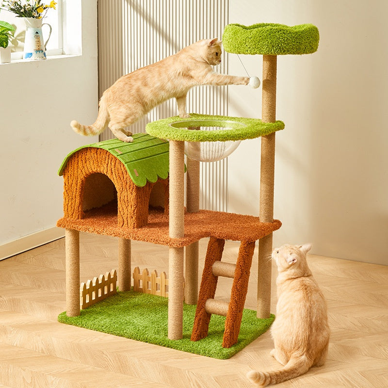 Quatre saisons tout en un arbre de chat avec construit dans lit de chat