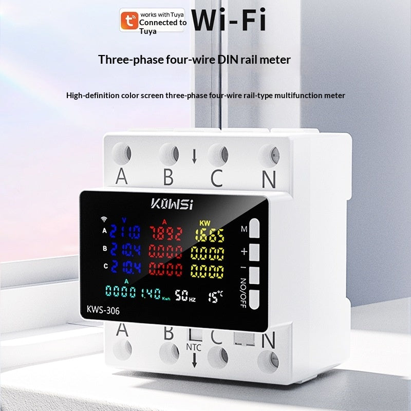 Smart Wi-Fi Trois Phase Four Fil DIN Compteur d'énergie ferroviaire Puissance de courant multifonction