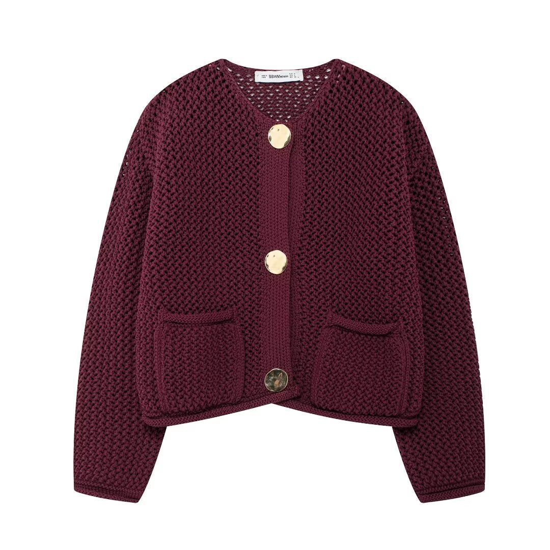 Veste à col rond à manches simples avec deux poches pour femmes