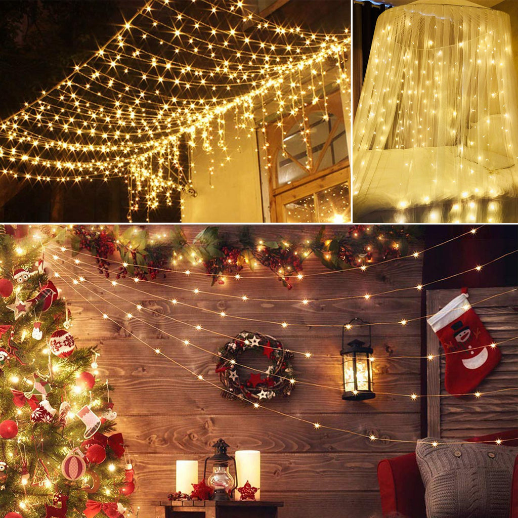 1Pc 3Meter 300 LEDs Chaîne lumière rideau avec télécommande 8 modes de lumière IP44 étanche pour Chr