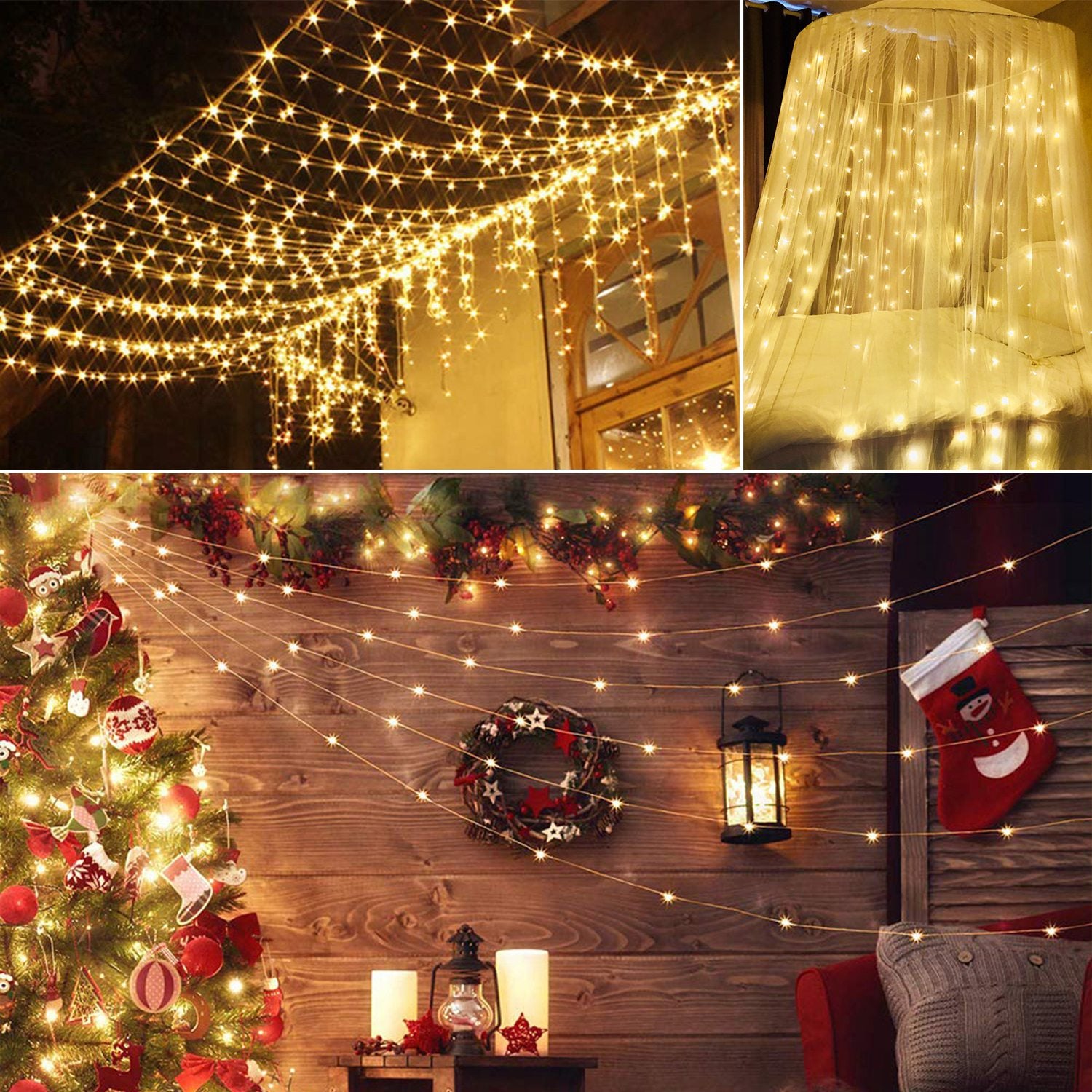 1Pc 3Meter 300 LEDs Chaîne lumière rideau avec télécommande 8 modes de lumière IP44 étanche pour Chr