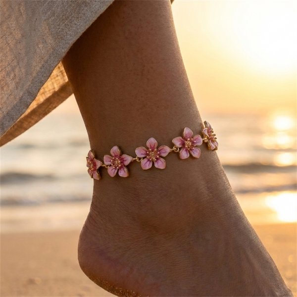 Anklet de fleur de métal exagéré