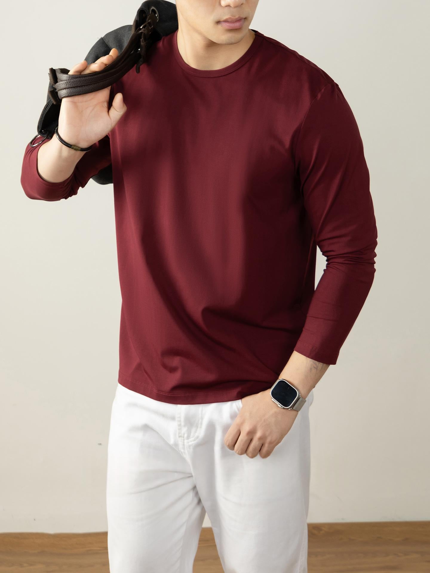 T-shirt en coton à manches longues Langan Modal pour hommes