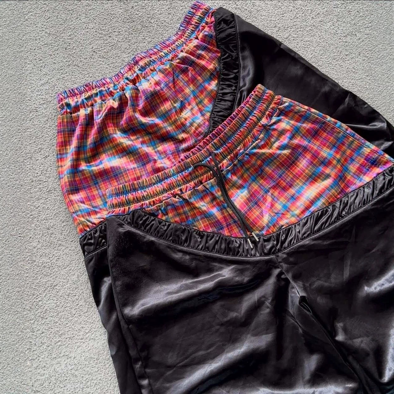 Retro Patchwork Color-Block Plaid Sports Short à large leg