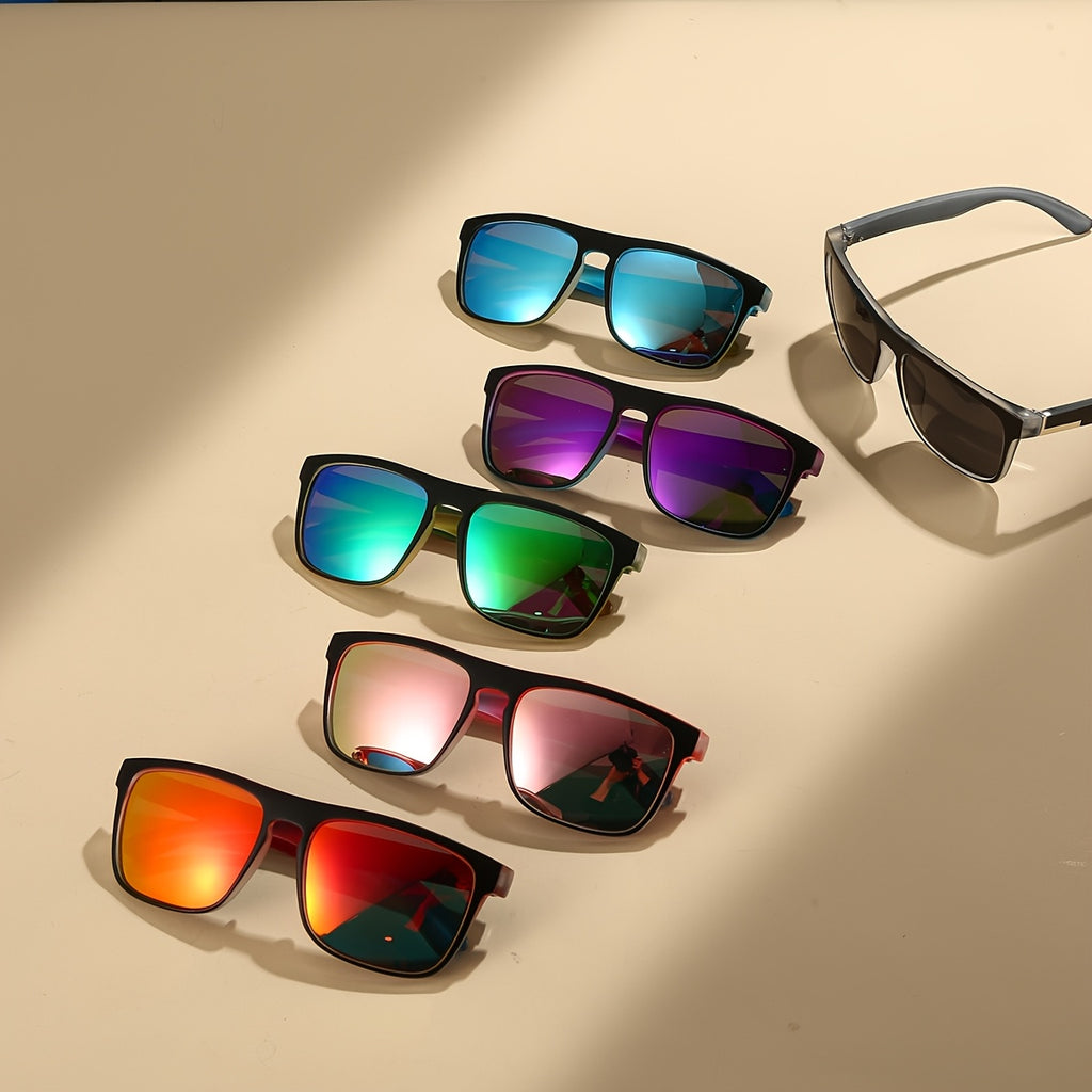 4 Pack Hommes Lunettes de soleil carrées Set Miroir réfléchissant Verre Protection UV400 Lunettes de soleil Ligh
