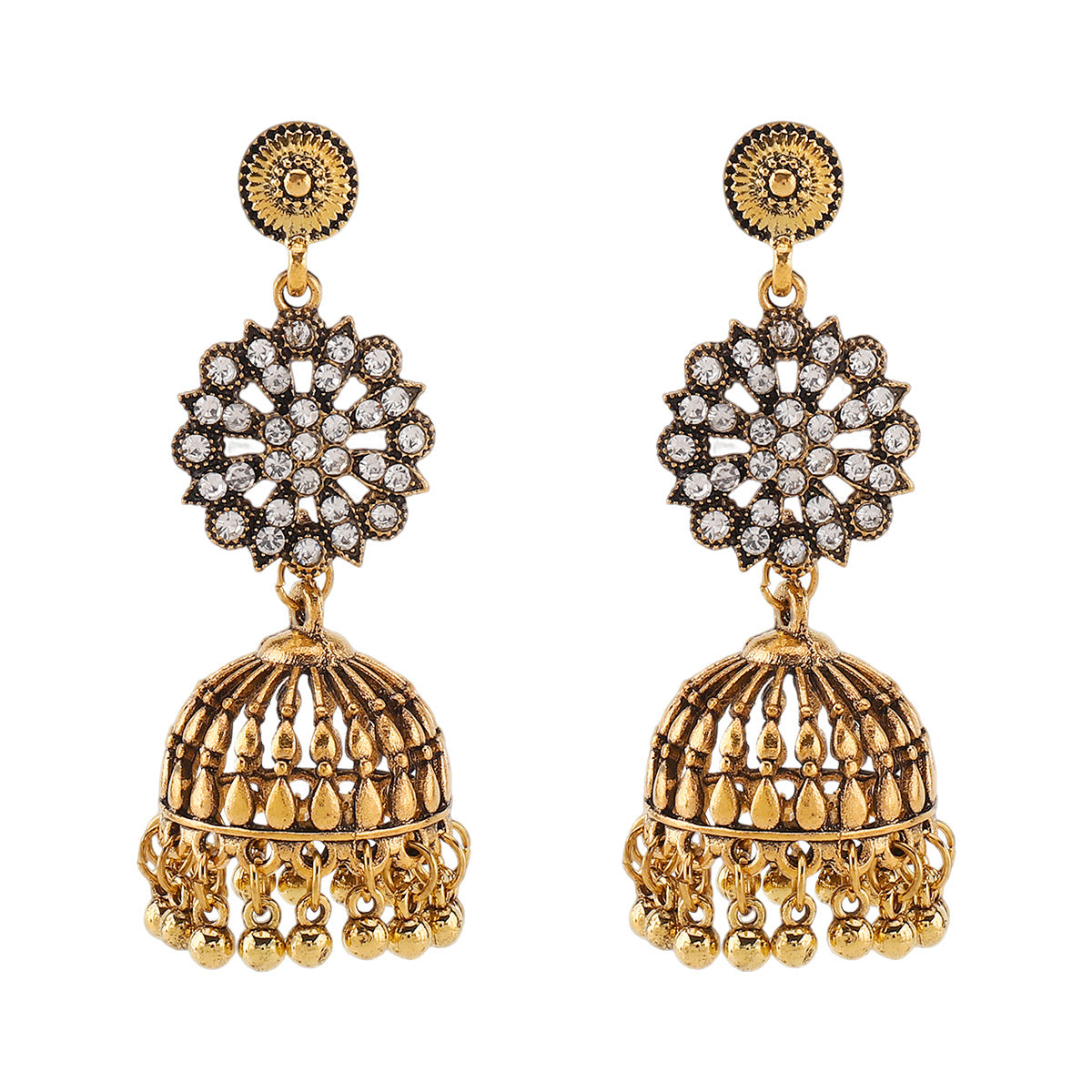 Boucles d'oreilles retro florales en strass