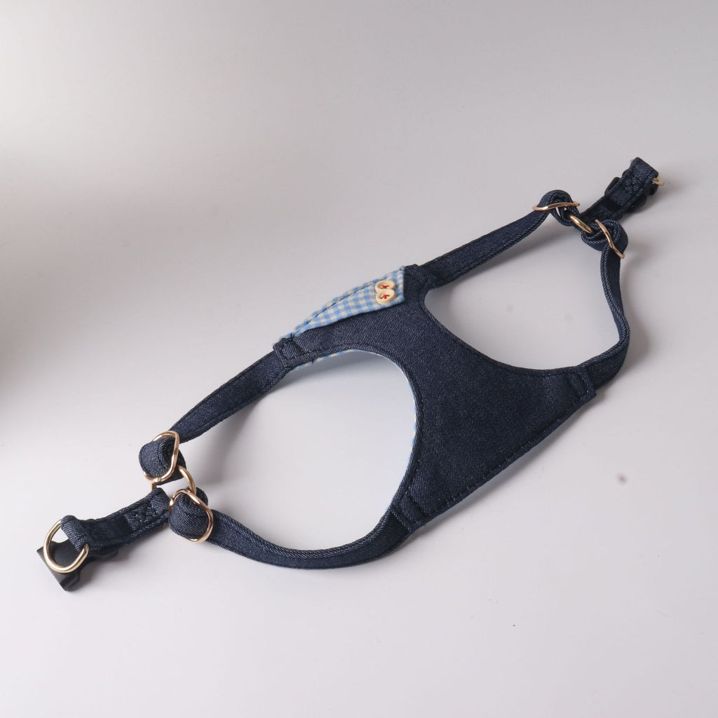 Patchwork de denim bleu foncé Plaid Pet Harness Set