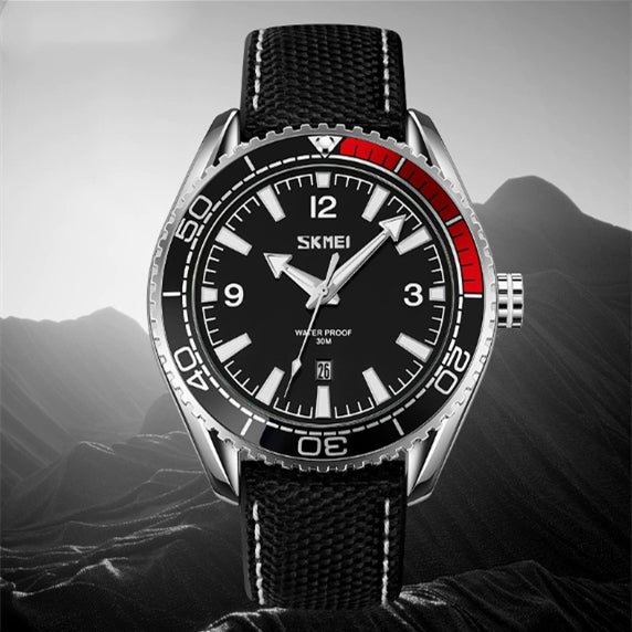 Cadran rotatif Montre Outdoor Casual Business imperméable Bracelet en cuir Quartz pour hommes
