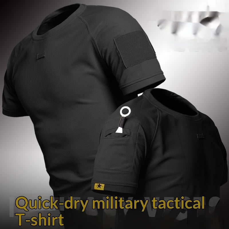 T-shirt noir manches courtes T-shirt pour hommes Entraînement porter Fan militaire Col d'équipage