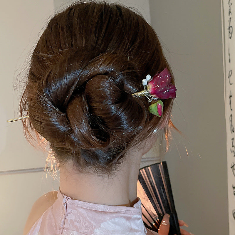 Rétro Rose Pearl Épin à cheveux de style chinois