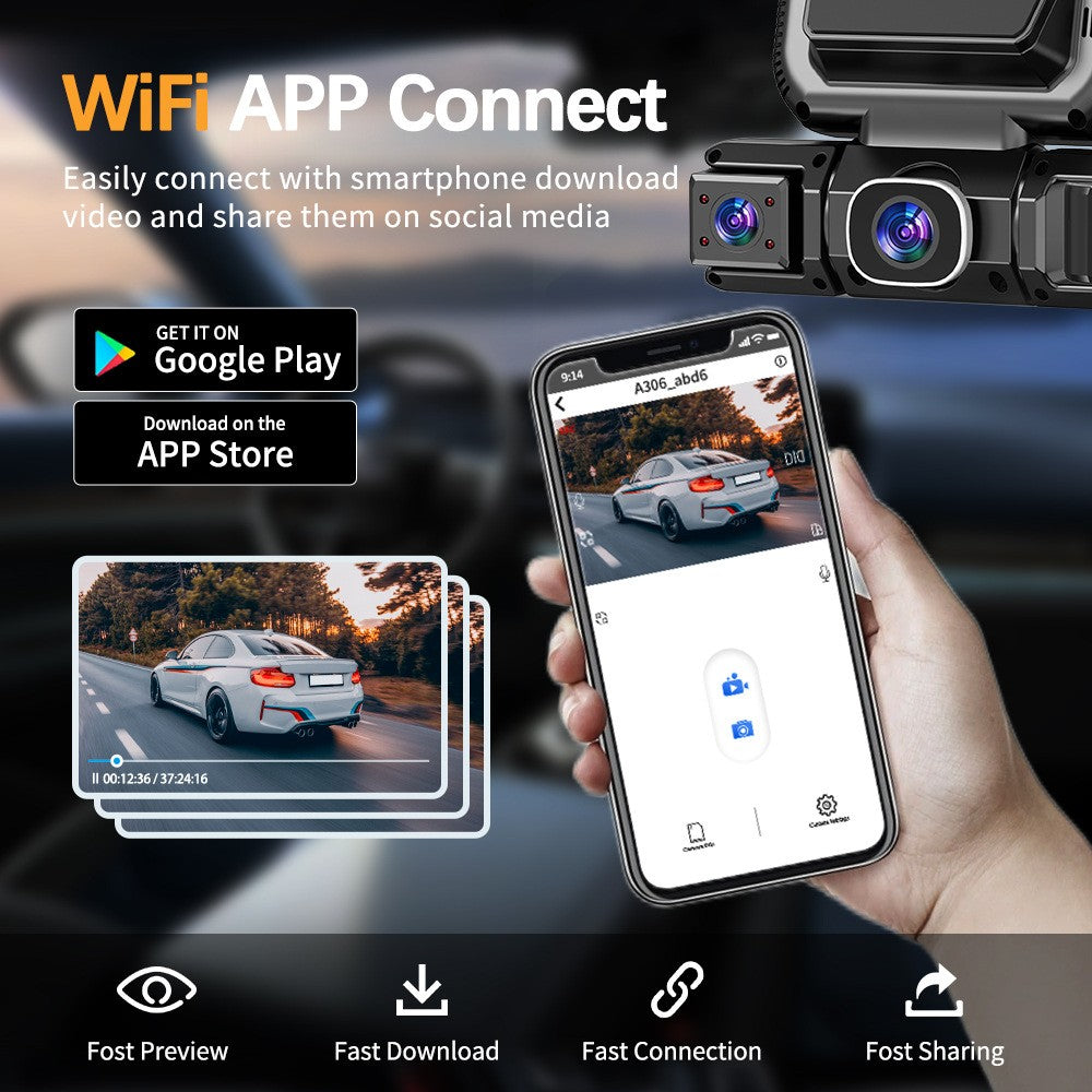 5G WiFi Dash Cam 4 Channel 360 Avant Arrière Intérieur DashCam