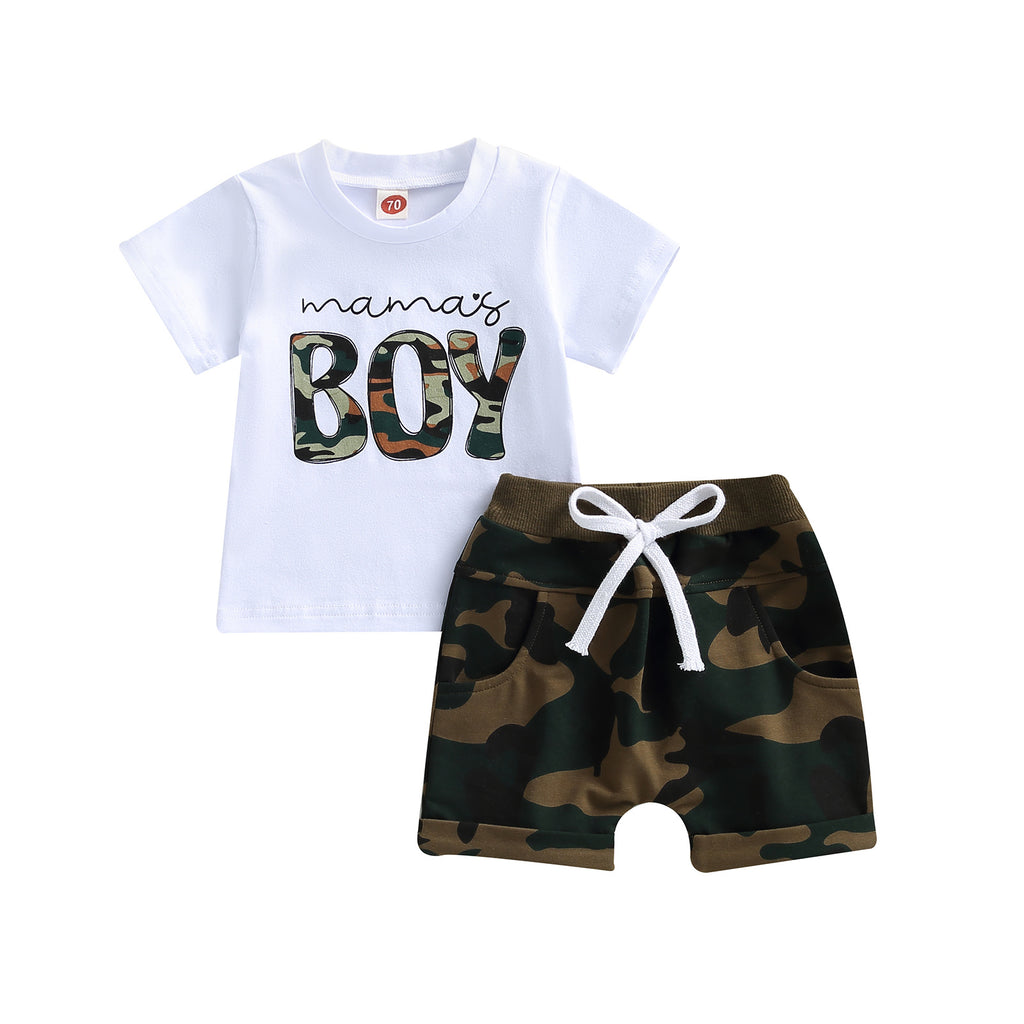 Short Camo couleur solide homme avec impression de lettre et manches courtes