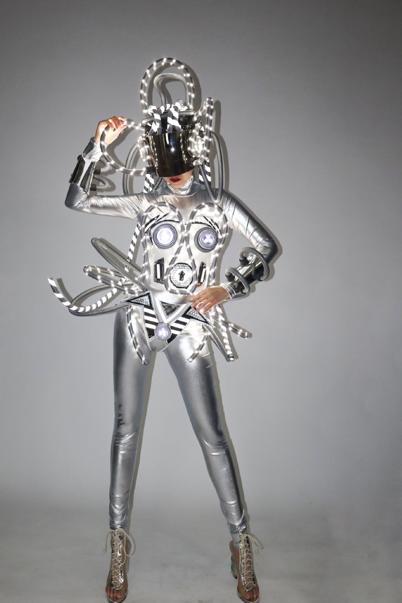 Cyberpunk Performance Suit Lumineux Led Silver
