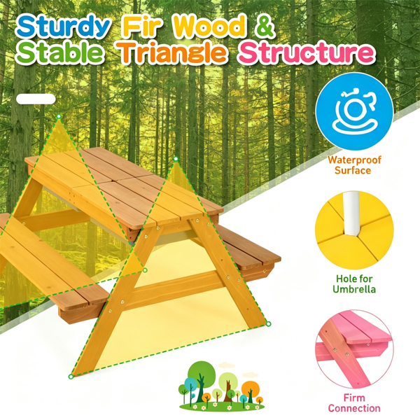 3-en-1 Table de pique-nique pour enfants avec parapluie réglable