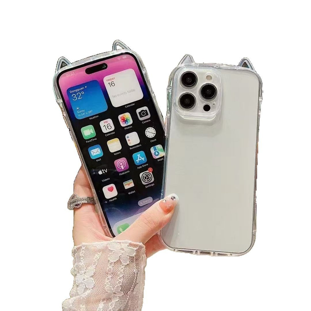 Étui téléphonique haute définition pour les oreilles de chat transparentes