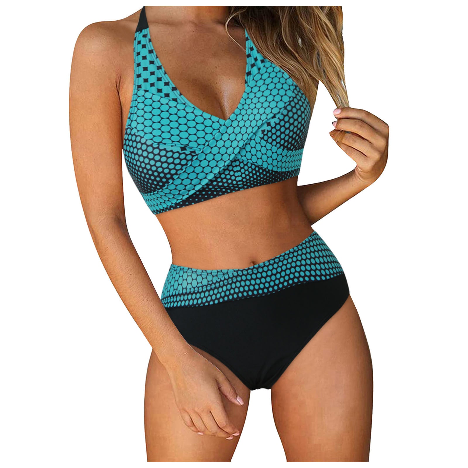 Maillot de bain deux pièces pour femmes - Bikini imprimé floral avec fond haut coupé et haut de push up