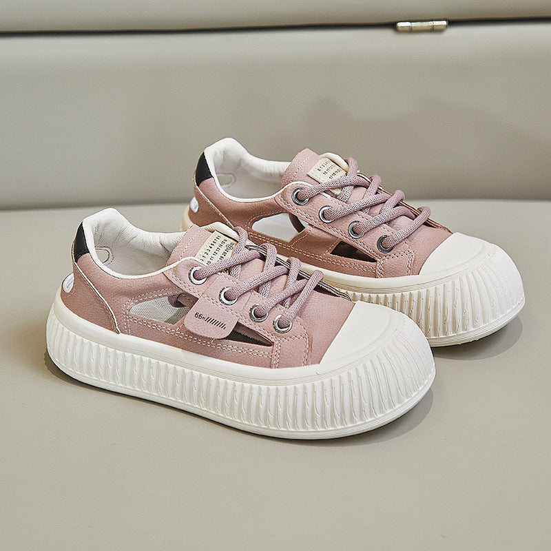 Femmes respirantes Sneakers Casual Hollow-out Chunky-soled Chaussures blanches polyvalentes