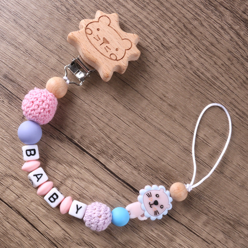 Lion de hêtre Clip chaîne Pacifier pour empêcher la chute de chaîne