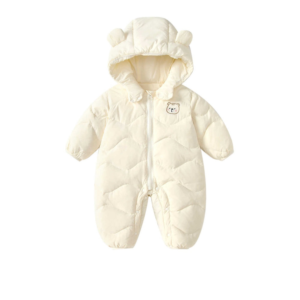 Baby Solid Color Cartoon Imprimer Hooded Down Jumpsuit