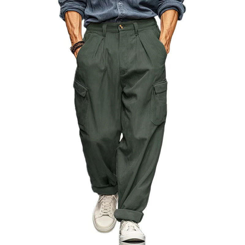 Hommes Relaxed-fit Retro Straight-leg pantalons occasionnels avec plusieurs poches