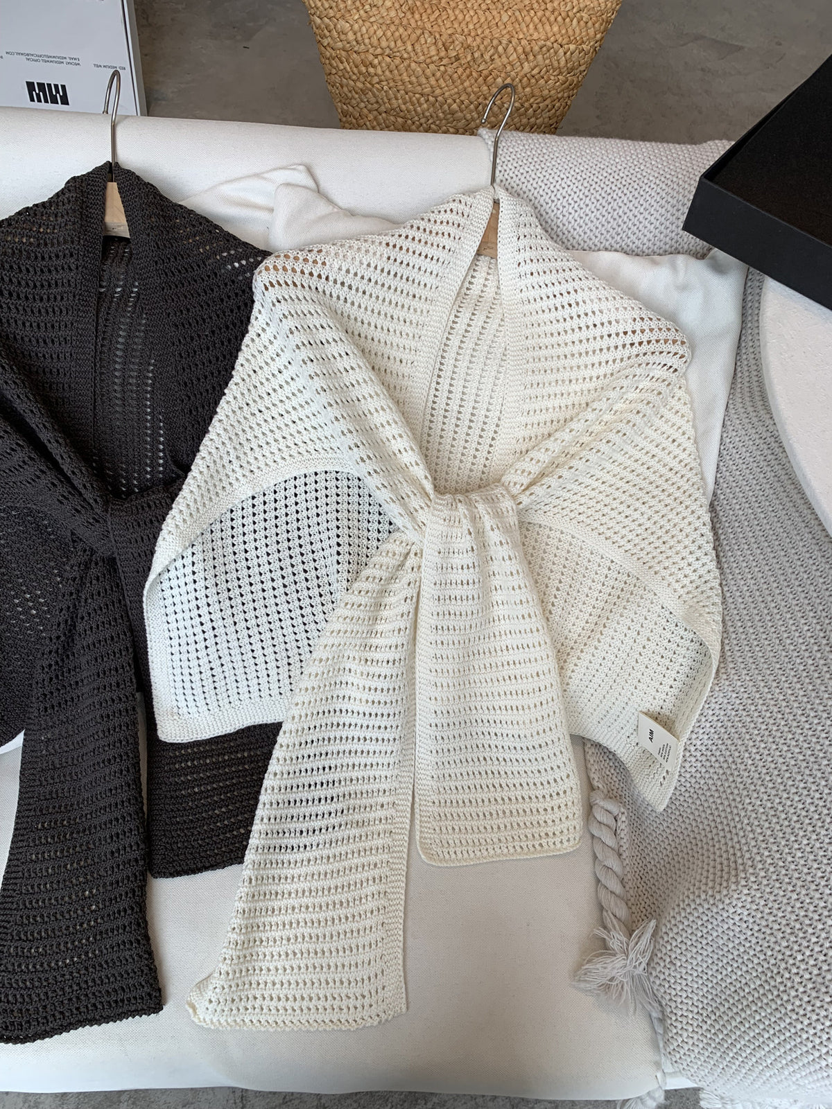 High-end openwork knit wool shawl