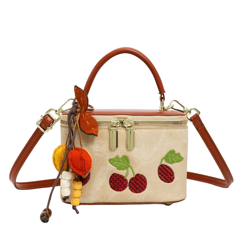 Cerise d'été brodé petit sac carré pour les femmes